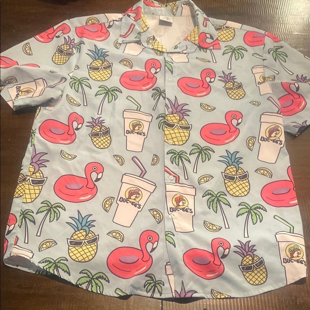 Mens Bucees Tropical Summer print Shirt Medium- Multicolor flamingo button down